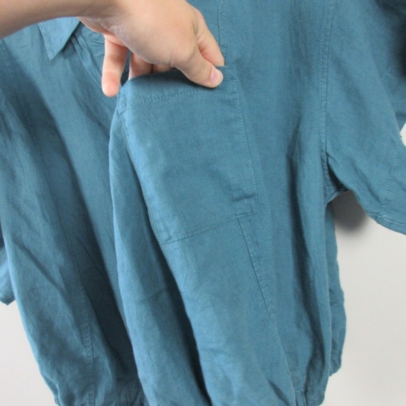 Athleta Playa Tie Top Women 2X Blue 100% Linen Short Sleeve Tie Waist Casual 274 - Picture 10 of 12